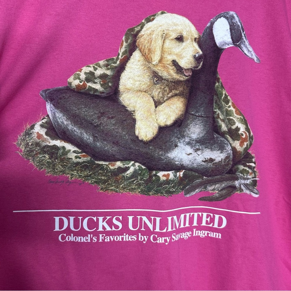 Vintage Ducks Unlimited Pink Graphic Tee Made in Canada Deadstock L - Picture 2 of 4